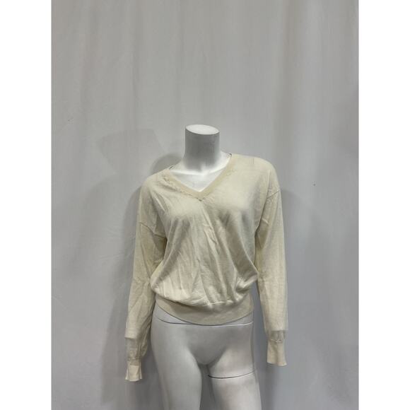 Naadam 'Fancy' White Cashmere V-Neck Sweater Size S - Picture 2 of 5